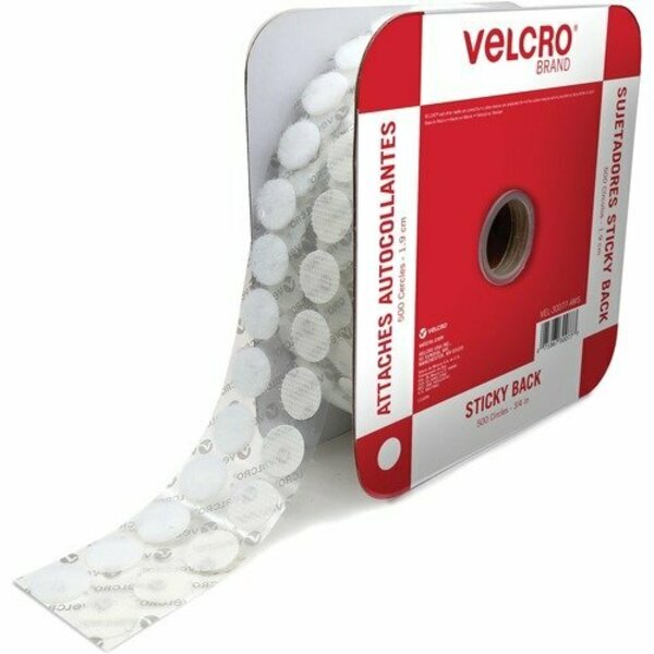 Velcro Brand Fastener, Coin, 3/4inWx3/4inLx1/10inH, White VEK30077